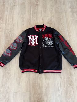 Scarface PU Varsity Jacket BLACK/RED
