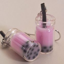 Strawberry Boba Glass Charm Handcrafted Earrings 