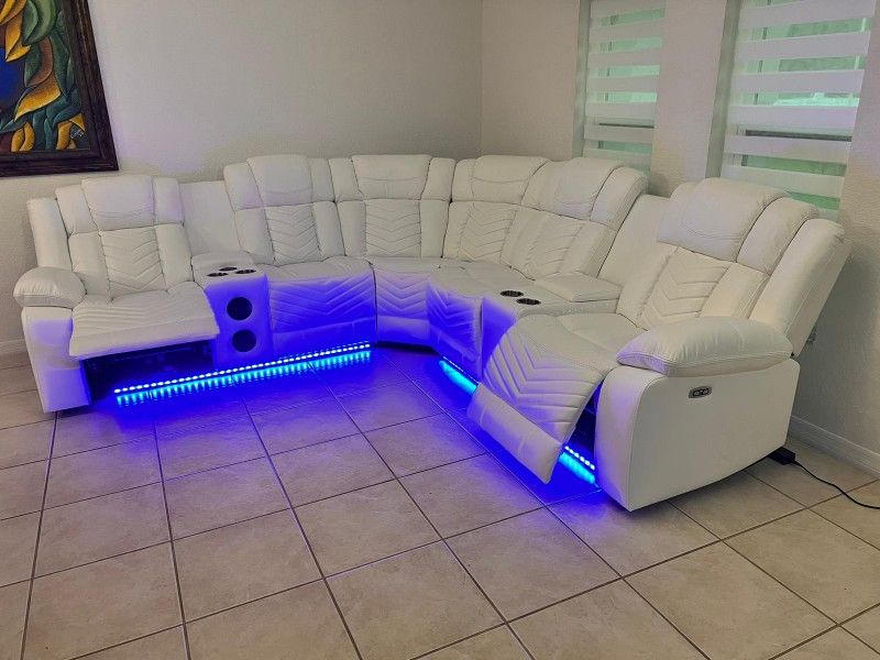 Brand New Power Recliner Sofa With Led Lights,  Speakers,  USB Ports,  Cupholders,  2 Consoles And Arm Storage 