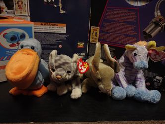 TY Beanie Baby Retired Collection With Error Tags -Rare Lot.  Scoop Pelican Nibbly Rabbit Silver Cat Vegas Zebra 90s Vintage Set 