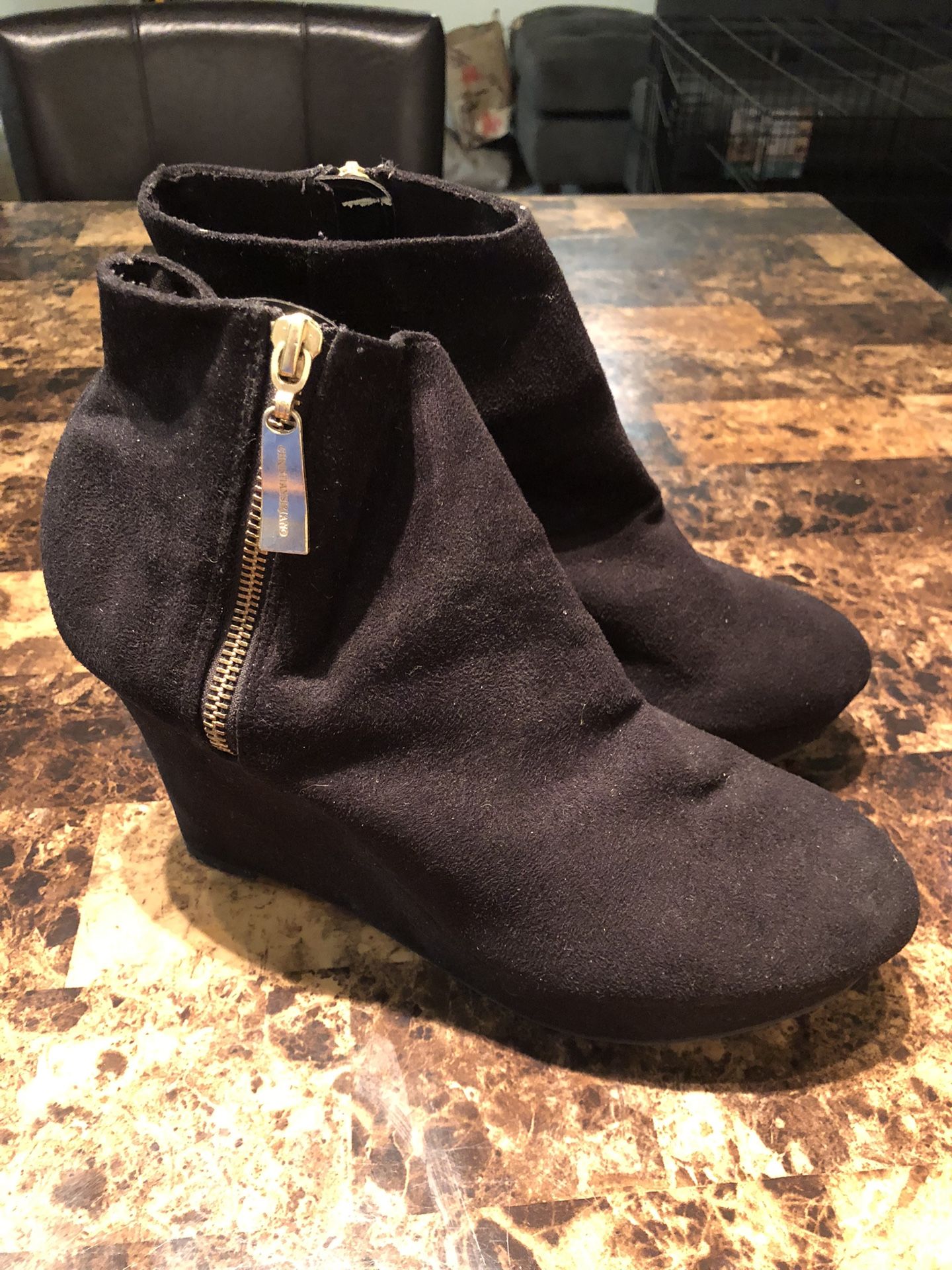 Black Low Cut Wedge Booties - Christian Siriano