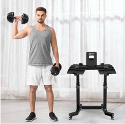 Adjustable Dumbbell Stand, Dumbbell Rack Stand Only for Bowflex Powerblock 220 lbs weight limit, 4 level height adjustment, with casters and table hol