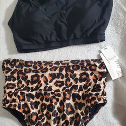 Maacie Maternity Comfortable Soft 2 piece Bikini Set Black/Leopard M New