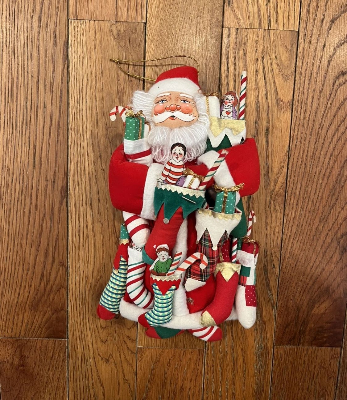 SANTA Plush Ornament Red Velvet Felt Christmas Stockings Vintage Corner Toys