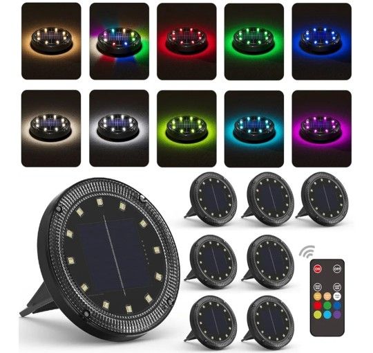 8 Pack Color Changing Solar Ground Lights with 33ft Long Distance Pathway Powered