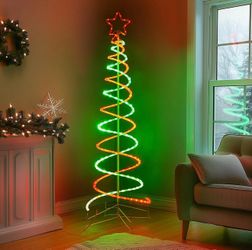 LED Christmas Tree 5ft, Green Red Double Spiral Tree Light Christmas Deorations