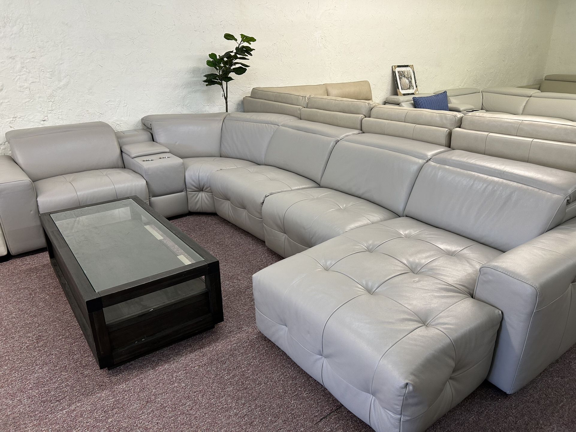 Furniture- Chateau D’ax 6 Pc 100% Real Leather Sectional With 3 Power Recliners- Haigan