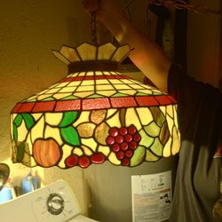 Vintage Tiffany Style Stained Glass Swag Lamp 
