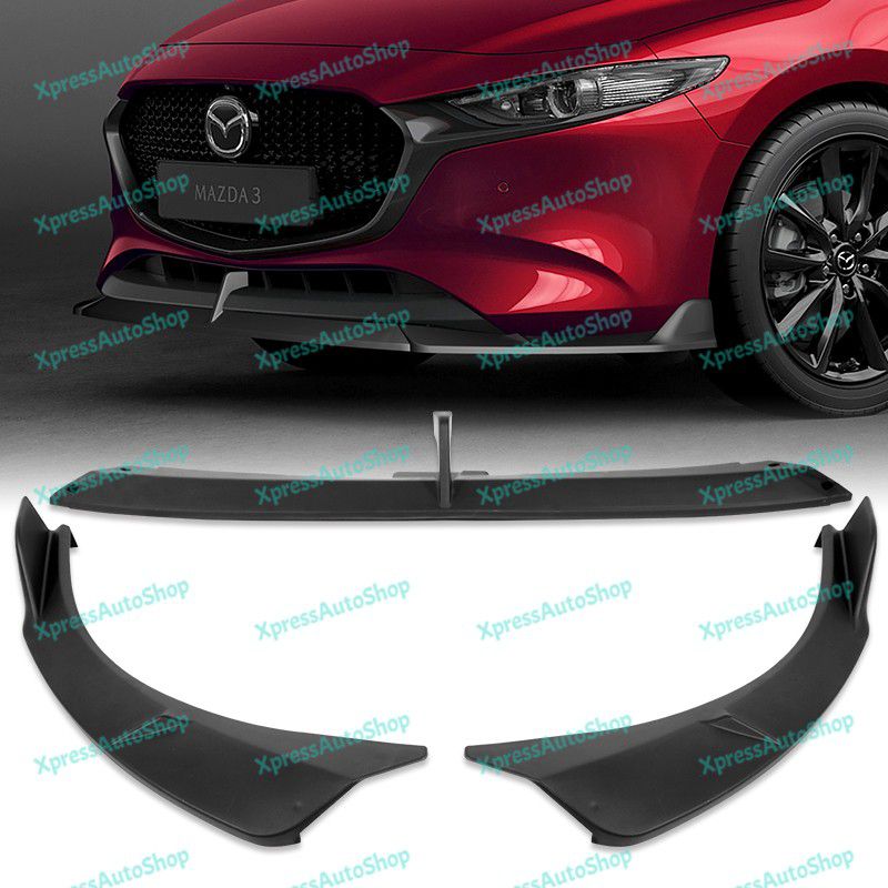 For 2019-2024 Mazda 3 Hatchback 5DR MS-Style Matt Black Front Bumper Lip Spoiler -(2-PU-354
