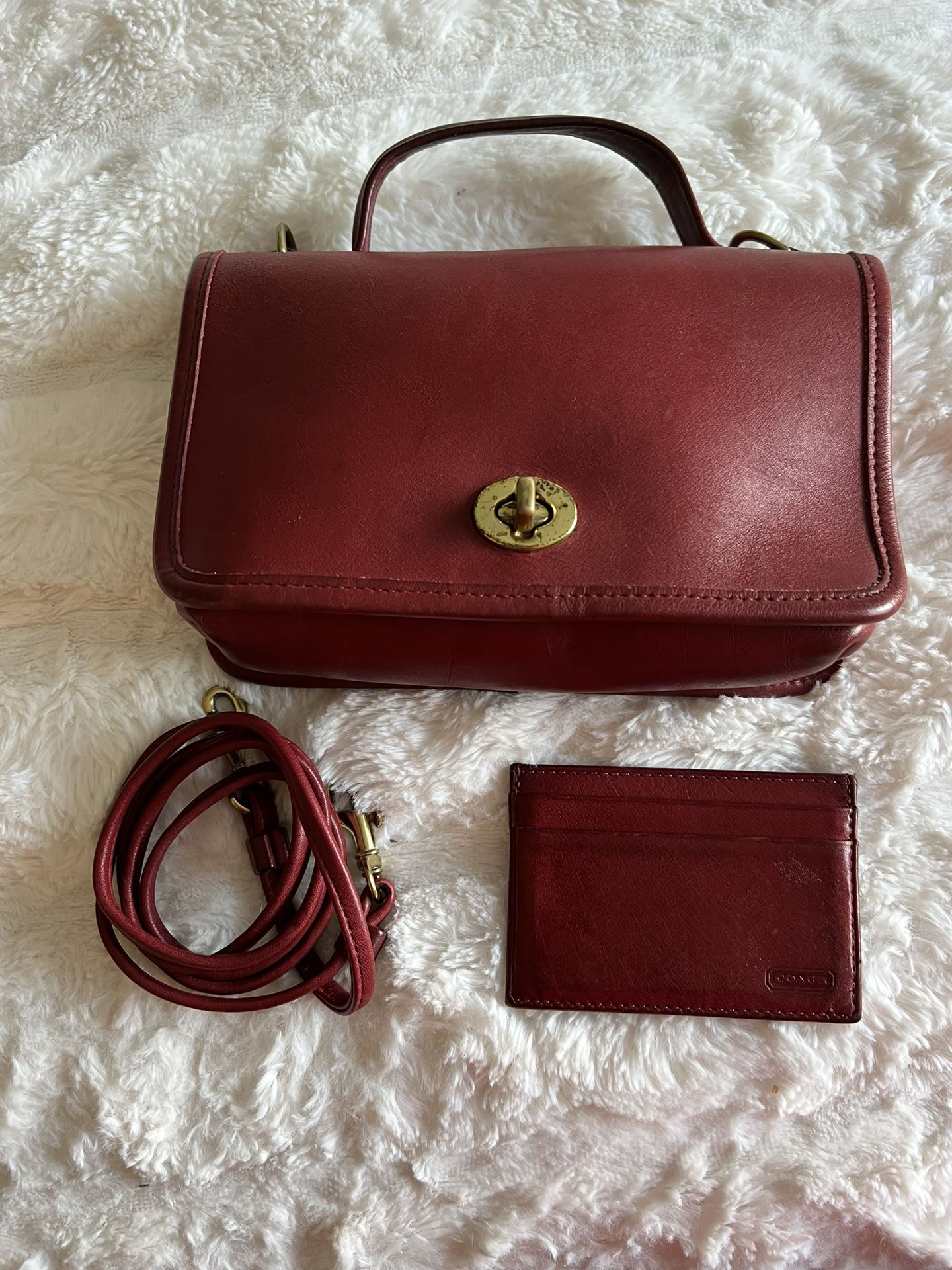 Coach Red Leather Casino Bag 9924 & Card Holder