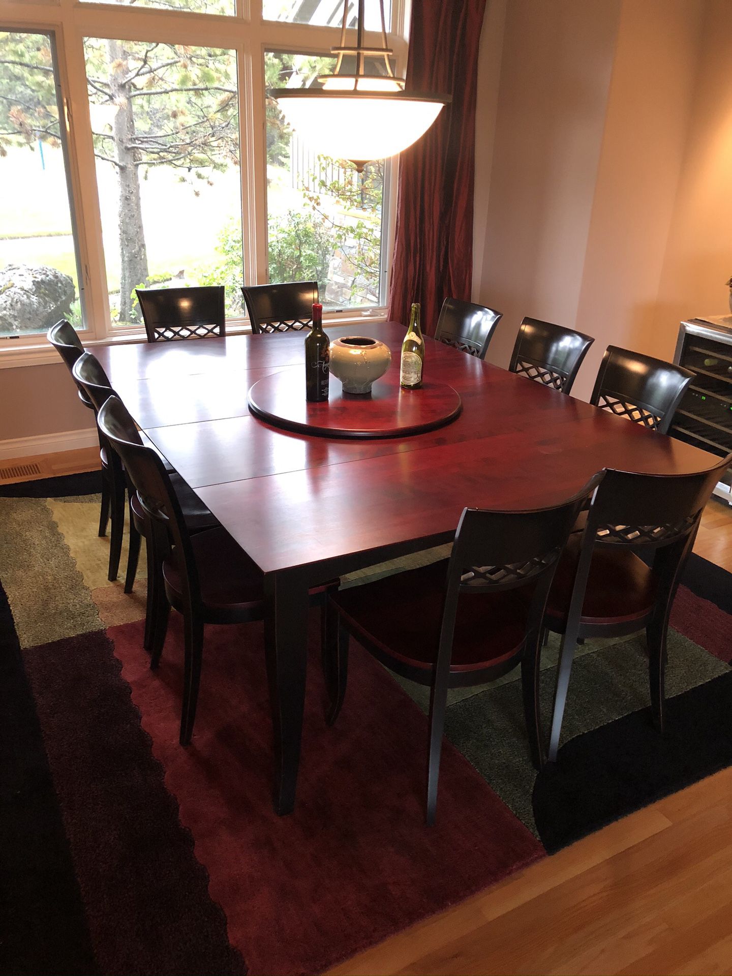 Beautiful cherry dining table and 10 chairs