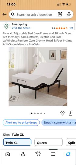 Twin XL Adjustable Bed Base with Mattress