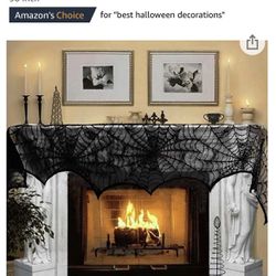 Halloween Decoration Black Lace Spiderweb Fireplace Mantle Scarf Cover 