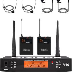 2 Channel Wireless Lapel Microphone, Set of 2 Headset & Lavalier Mics