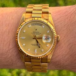 1993 Rolex Day-Date 36mm 18238 Factory Champagne Diamond dial Double Quickset Unpolished Full Set Box Papers Accessories