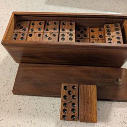 Wood Engraved Dominoes Set