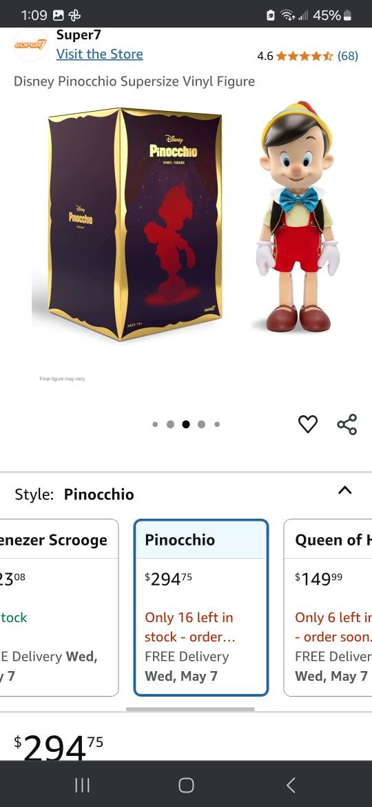 Super7 PINOCCHIO Super Size 16" Vinyl Figure
