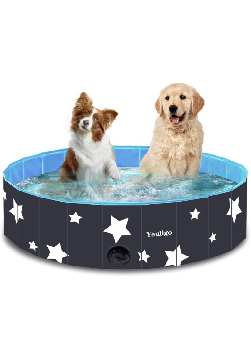 Dog Pool, Foldable Bathing Tub Kiddie Pool, Portable and Stable Swimming Pool for Dogs Cats Pets, Suitable for Summer Outdoor Garden Patio Bathroom