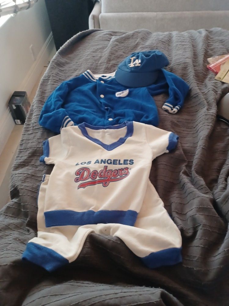 Vintage Dodgers Baseball Outfit Jacket T Shirt Pants Hat Toddler