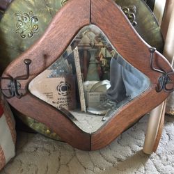 Vintage Beveled Glass Wooden Mirror