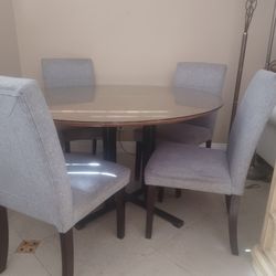 Round Dining Table Set With Glass Top And 4 Sturdy Chairs But It Seats Up To 6 People 