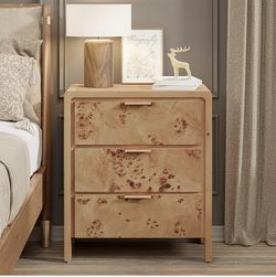 Burl Finish 3 Drawer Nightstand , Wood Rustic Farmhouse Dresser Chest of Drawer, Vintage Accent Storage Bedside Table for Bedroom, Fully Assembled,