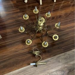 Brass Chandelier And Little Lamp 