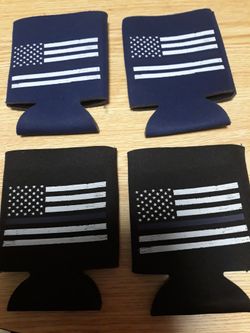 Set Of 4 Thin Blue Line Koosies, 2 Black & 2 Blue