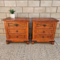 Set Of 2 Solid Pine Rustic Wooden Nightstands. Med in size. Firm on price