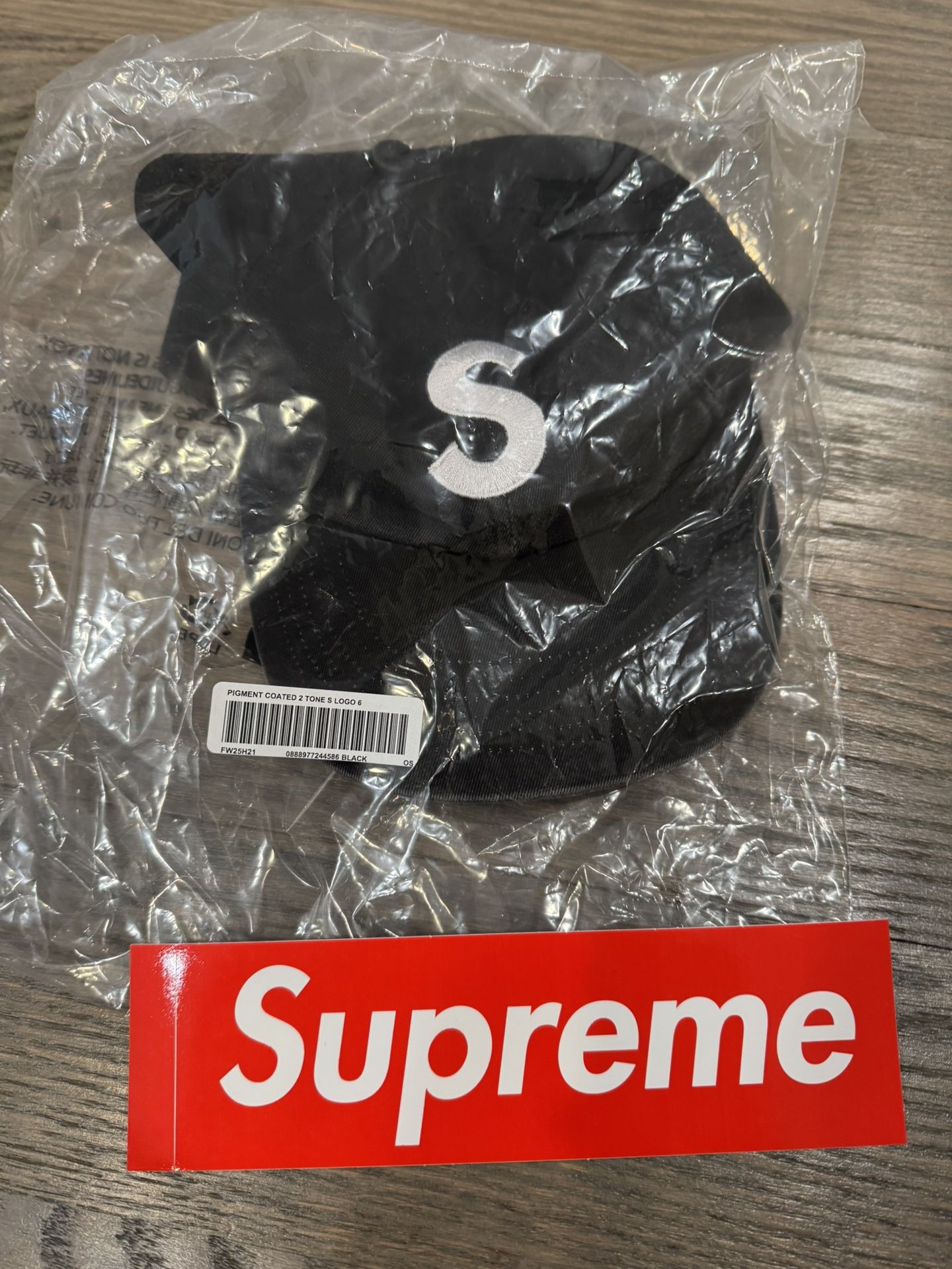 Supreme Pigment Coated 2 Tone S Logo Cap Black FW25 One Size ~ NEW, SEALED