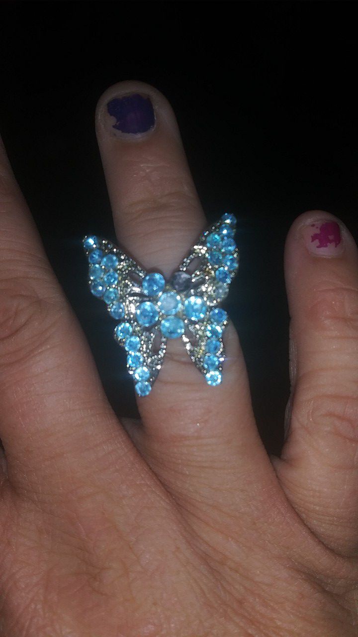 Cute Shiny Blue Butterfly Ring