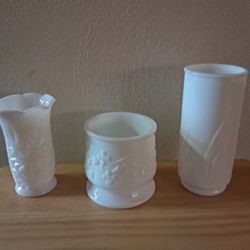 Vintage Milk Glass Vases and Planter 