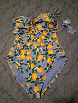 NWT Draper James 1 piece swimsuit blue with yellow lemons womens size medium