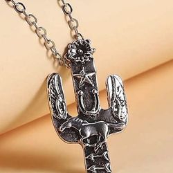🌟NEW🌟 Cactus shaped Silver Necklace with Star and Flower Accents