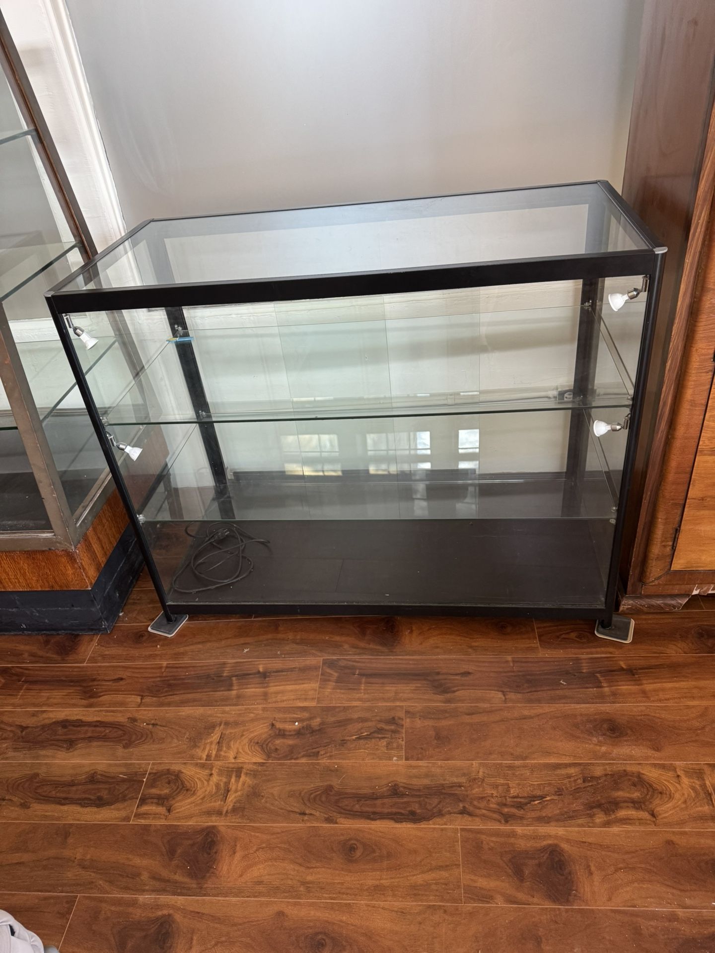 Great Tiered Wood And Glass Cabinet