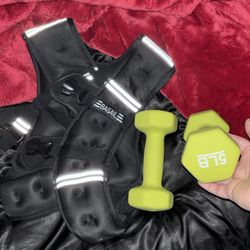 15 pound  weighted vest and a set of 5Lbs weights. 