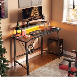 50-Inch Small Gaming Computer Desk, Wing Shaped Desks with Long Monitor Stand for Dual PC Display, RGB LED Small Study Table, New in Box