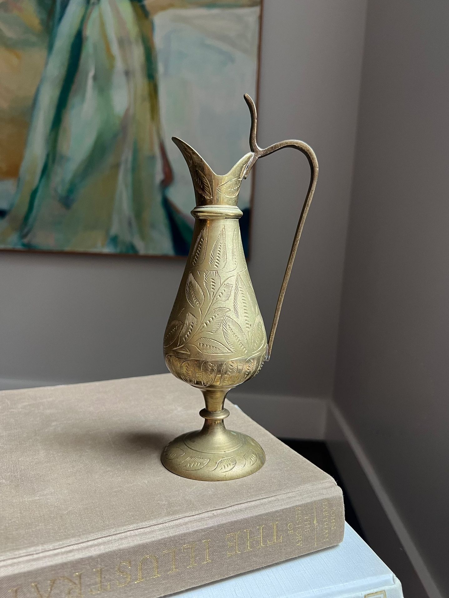 Small Vintage Etched Brass Vase ( firm on price )