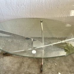 Modern Oval Glass Coffee Table with Chrome Base
