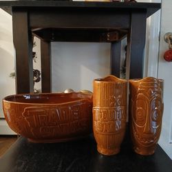 Disney Trader Sams Tiki Chip Bowl And Cups New