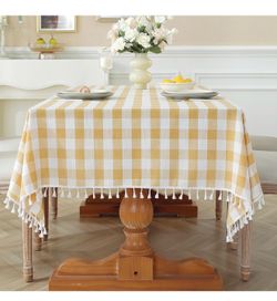 Gingham Table Cover for Dining Room, Yellow, Rectangle, 55''x70'', 4-6 Seats