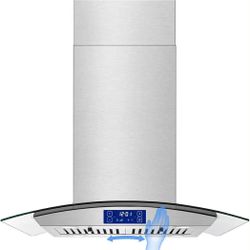 Island Range Hood 30 Inch 700 CFM Gesture & Touch Control Ceiling Mount Stainless Steel Kitchen Vent Hood（small dent)