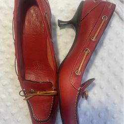 PRADA Size 6.5 Red Leather Boat Style Heels Like New *Authentic*