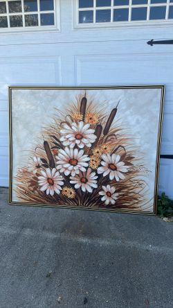 Large wall art floral painting vintage