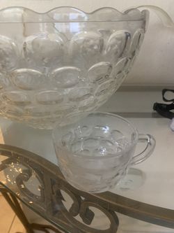 Vintage Federal Glass punchbowl w/10 cups