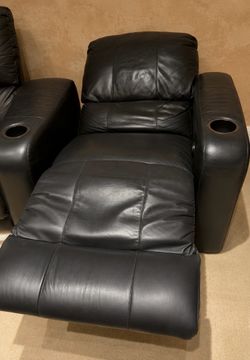 3 Black Leather Recliner Chairs with Cup Holders