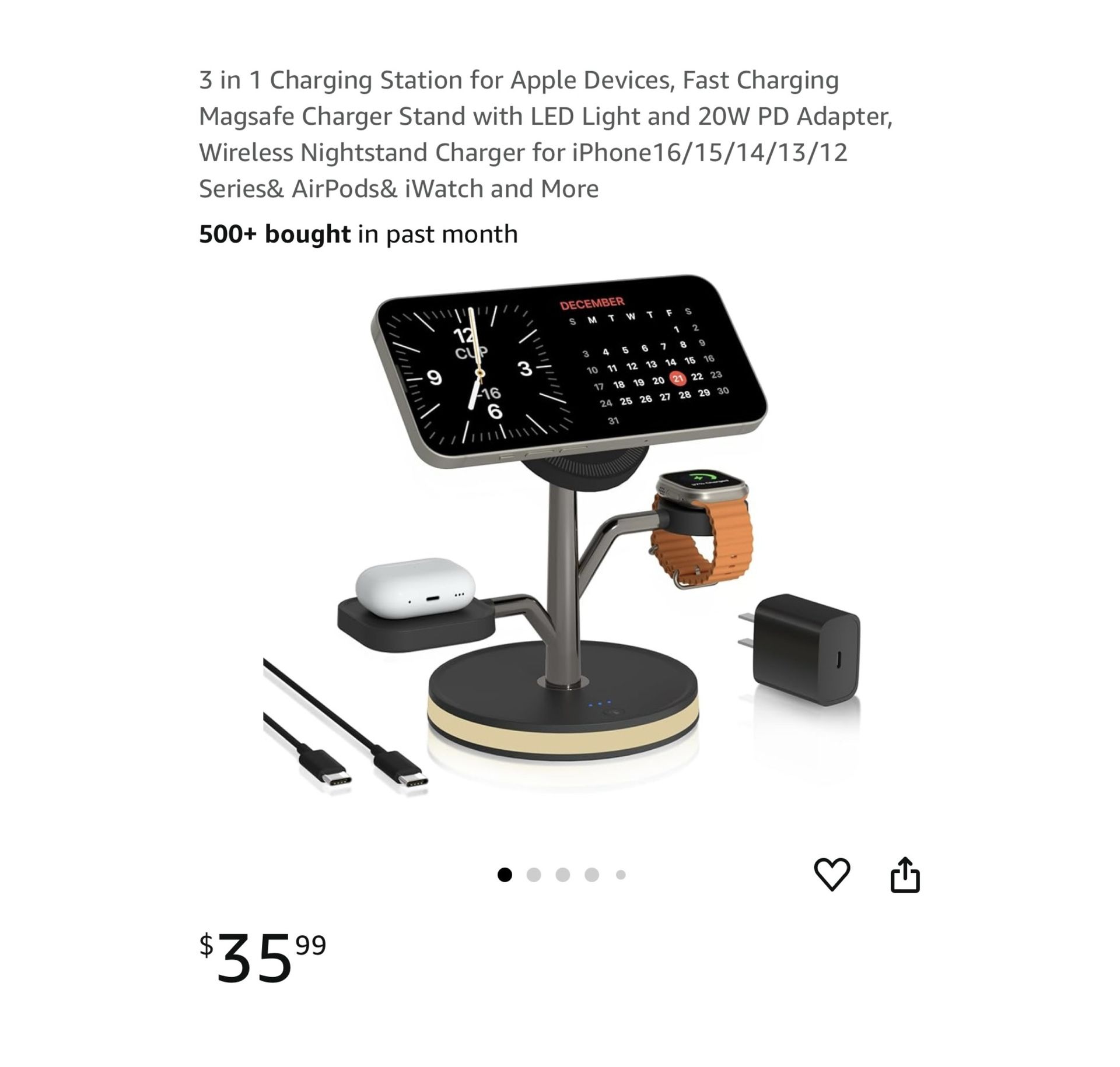 Brand new 3 in 1 Charging Station for Apple Devices, Fast Charging Magsafe Charger Stand with LED Light and 20W PD Adapter, Wireless Nightstand Charge