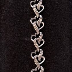 Sterling Silver Diamond Hearts Bracelet 