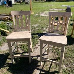 Pair Of Counter Bar Stools Wood As Is Or Repaint 