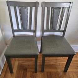 Set Of Two Gray Modern Farmhouse Style Kitchen Dining Chairs With Nailhead Trim Detailing